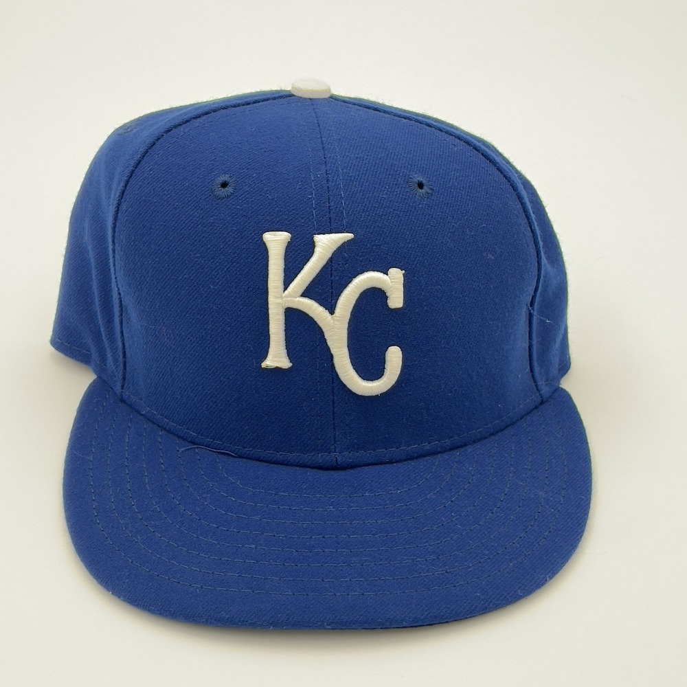 New Era Kansas City Royals Fitted Hat Blue MLB Baseball Cap Size 7 1/4